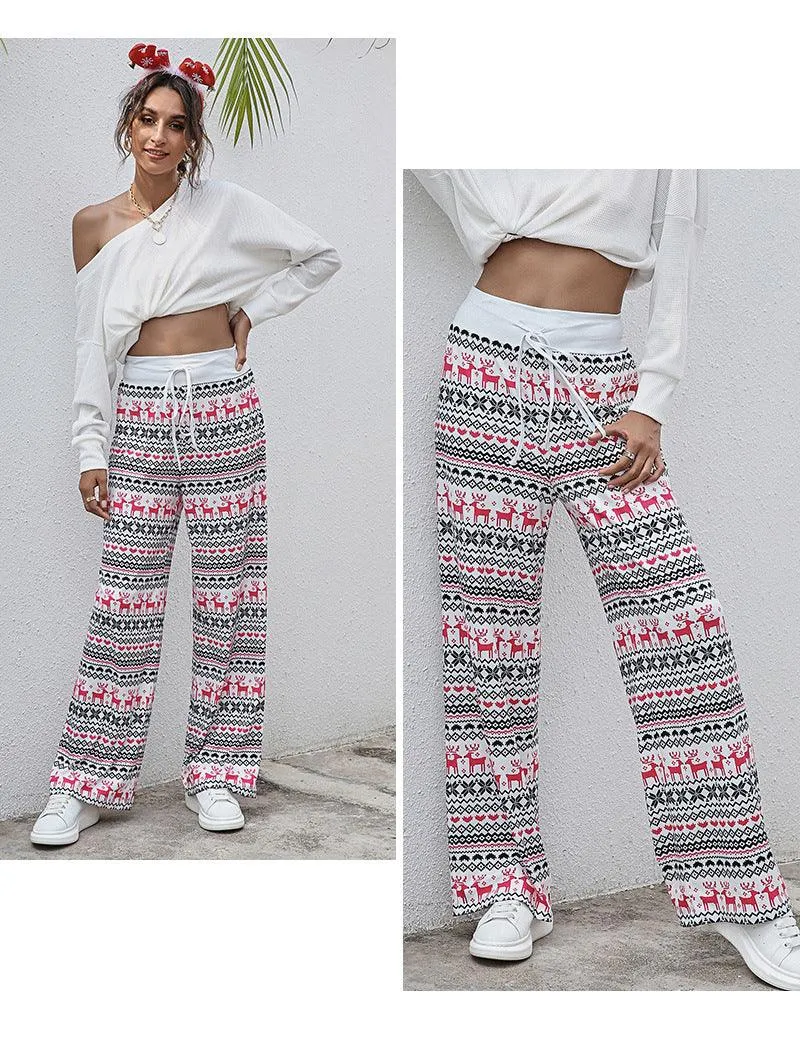 Christmas Print Fashion Drawstring Pants