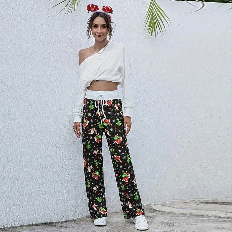 Christmas Print Fashion Drawstring Pants