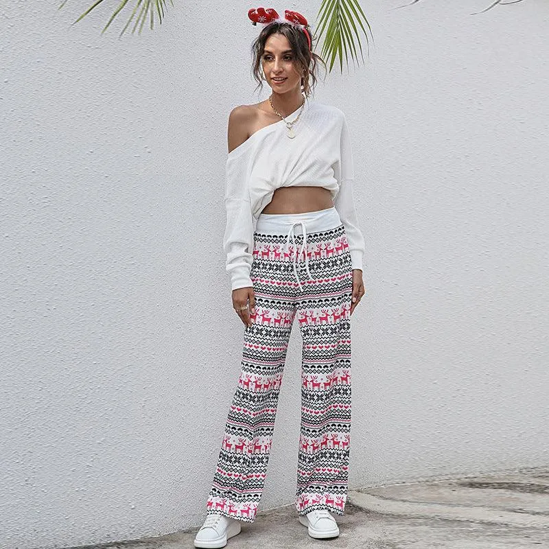 Christmas Print Fashion Drawstring Pants