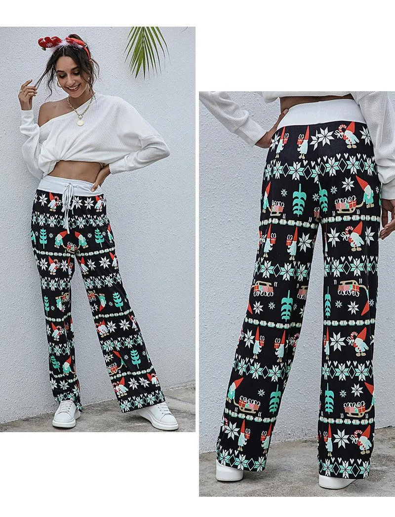 Christmas Print Fashion Drawstring Pants