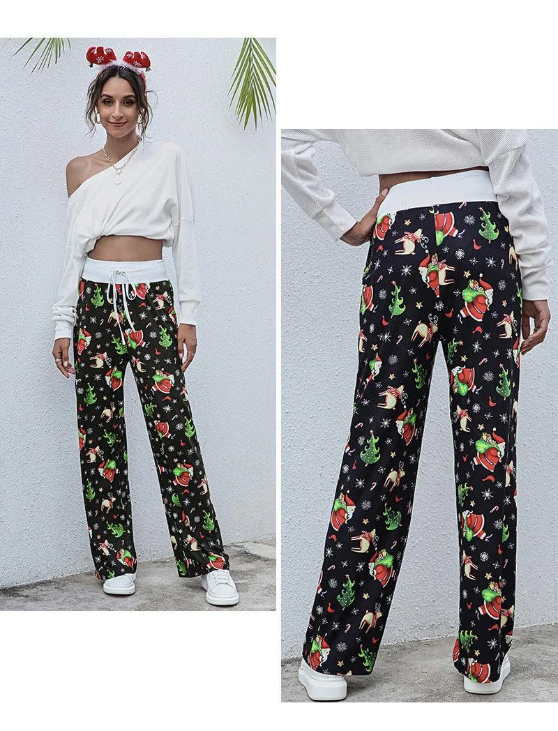 Christmas Print Fashion Drawstring Pants