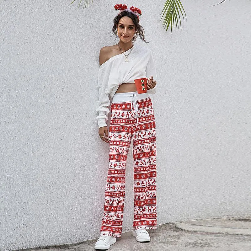 Christmas Print Fashion Drawstring Pants