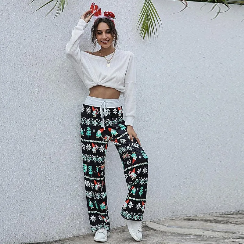 Christmas Print Fashion Drawstring Pants