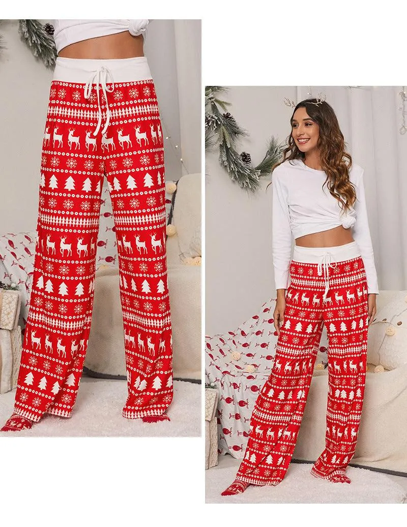 Christmas Print Fashion Drawstring Pants