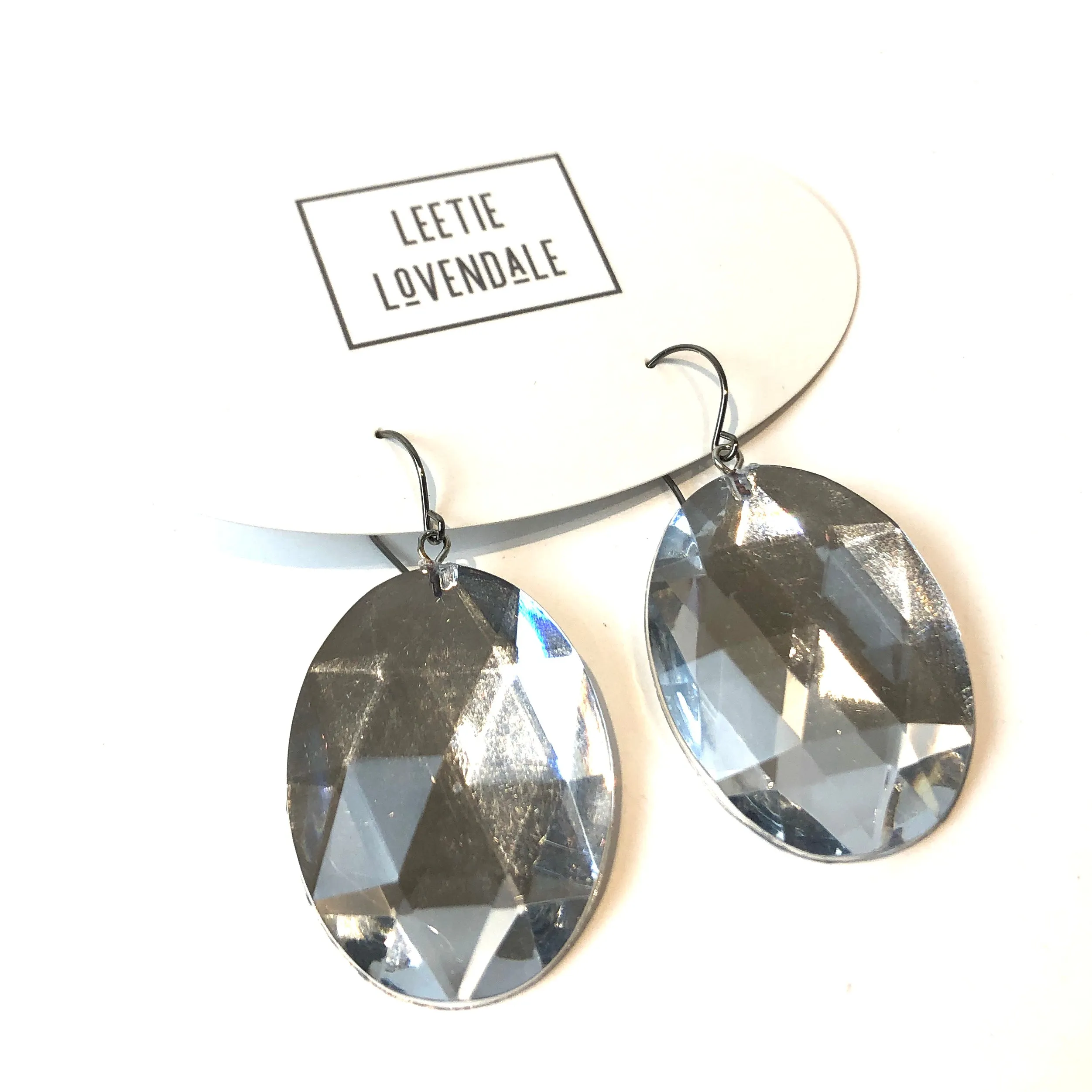 Clear Faceted Oval Bling Drop Earrings