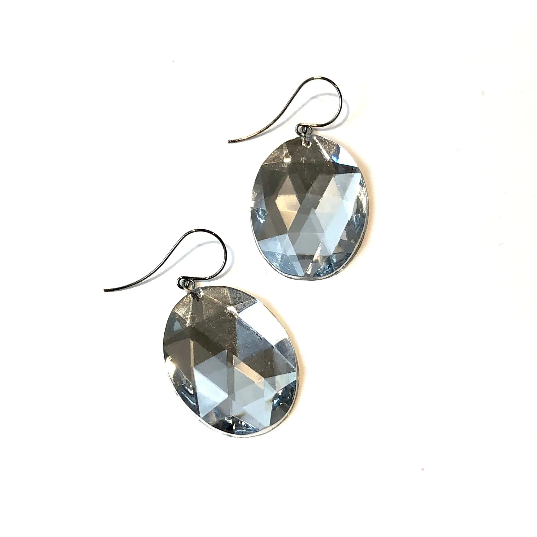 Clear Faceted Oval Bling Drop Earrings