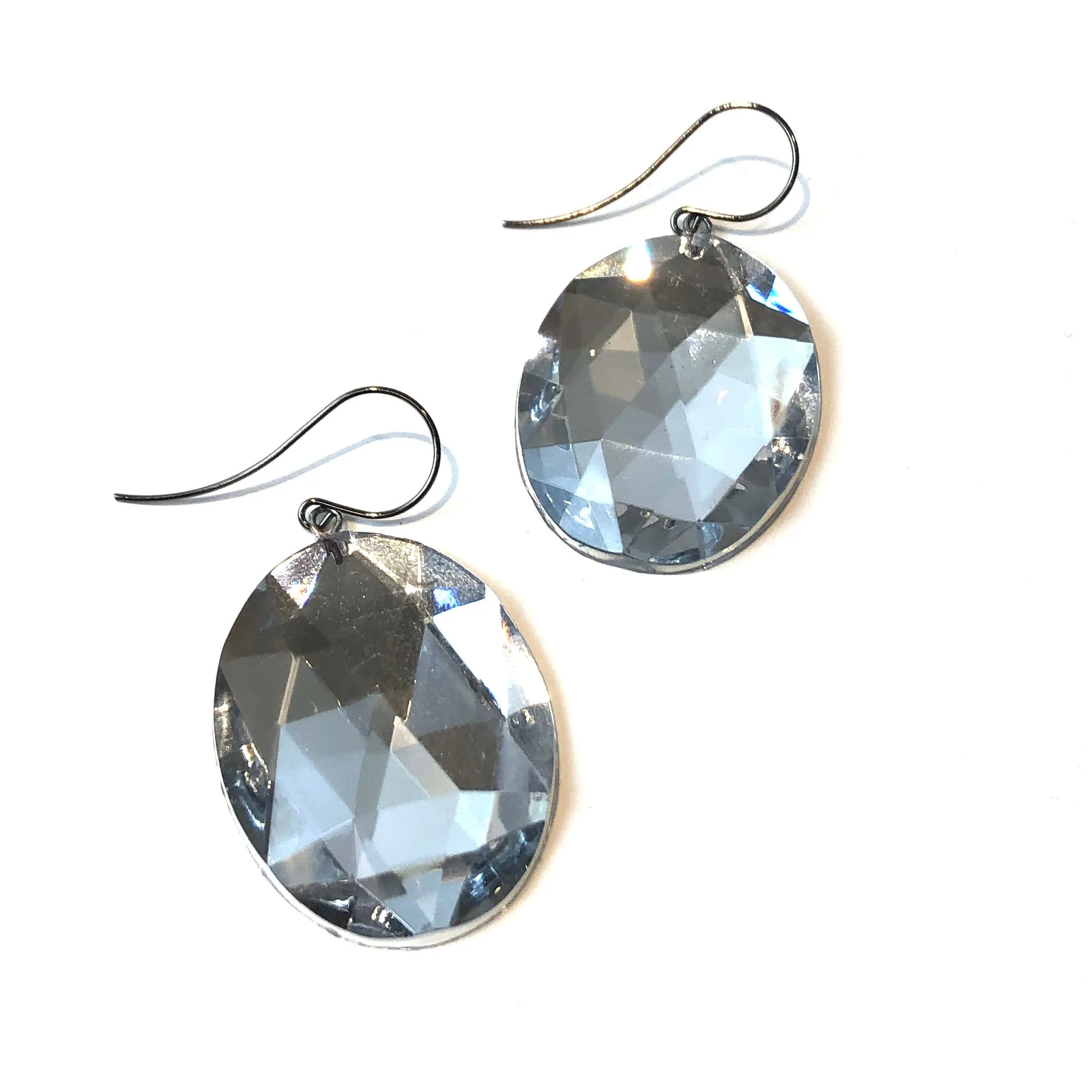 Clear Faceted Oval Bling Drop Earrings