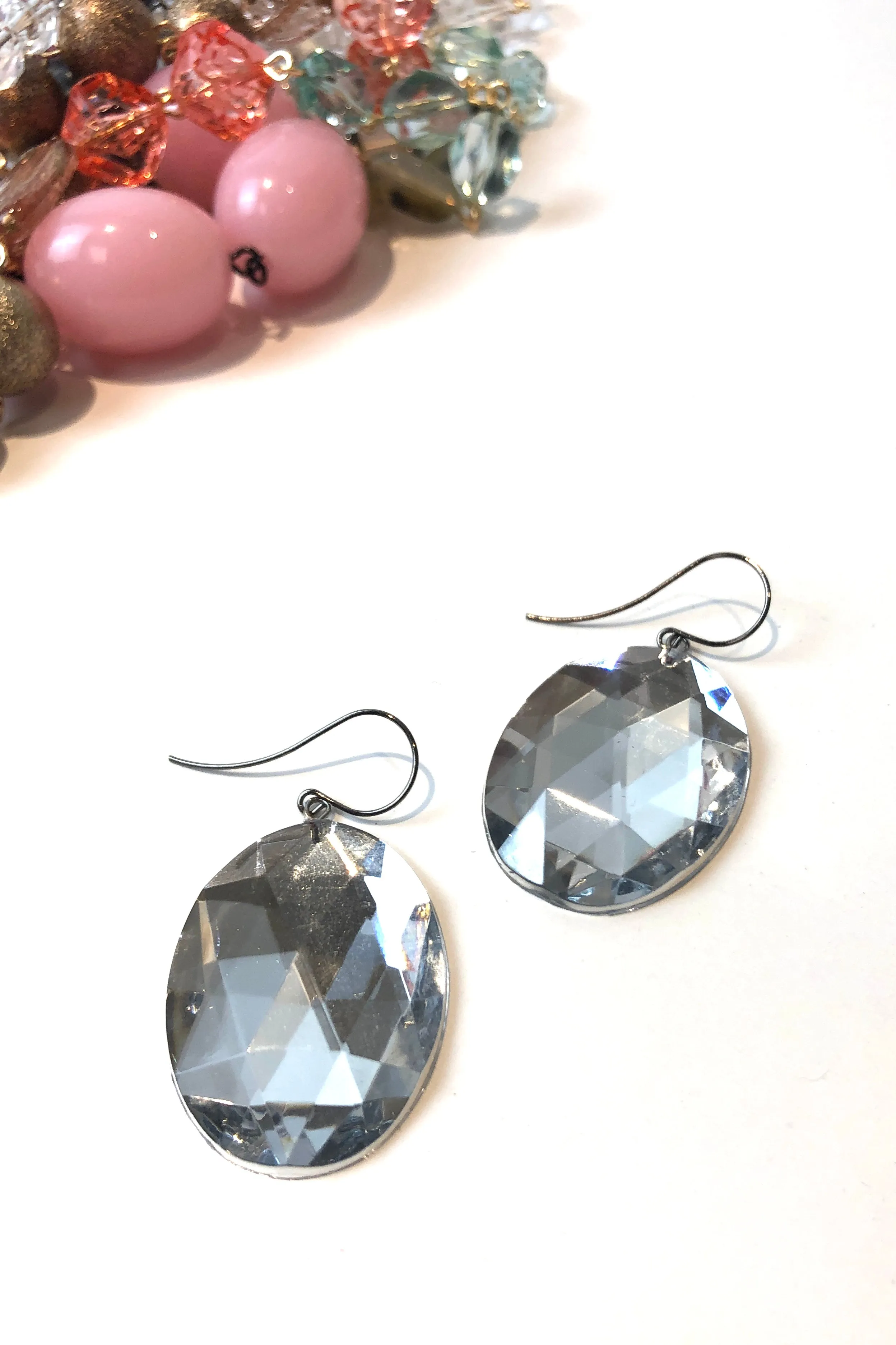 Clear Faceted Oval Bling Drop Earrings