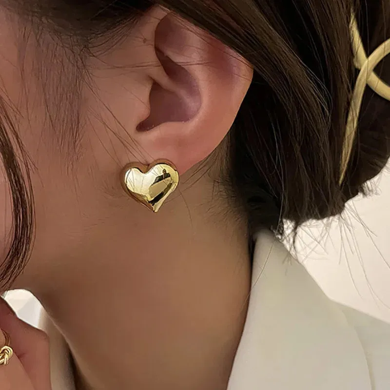 Color Smooth Surface Love Heart Shaped Minimalist Fashion Girl Bridal Jewelry Gold Earring