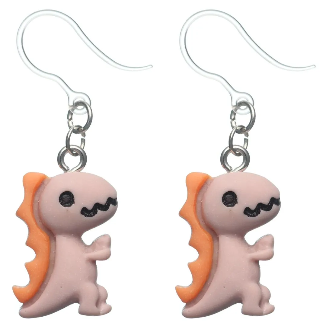 Colorful T-Rex Dangles Hypoallergenic Earrings for Sensitive Ears Made with Plastic Posts