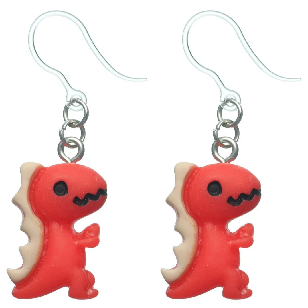 Colorful T-Rex Dangles Hypoallergenic Earrings for Sensitive Ears Made with Plastic Posts