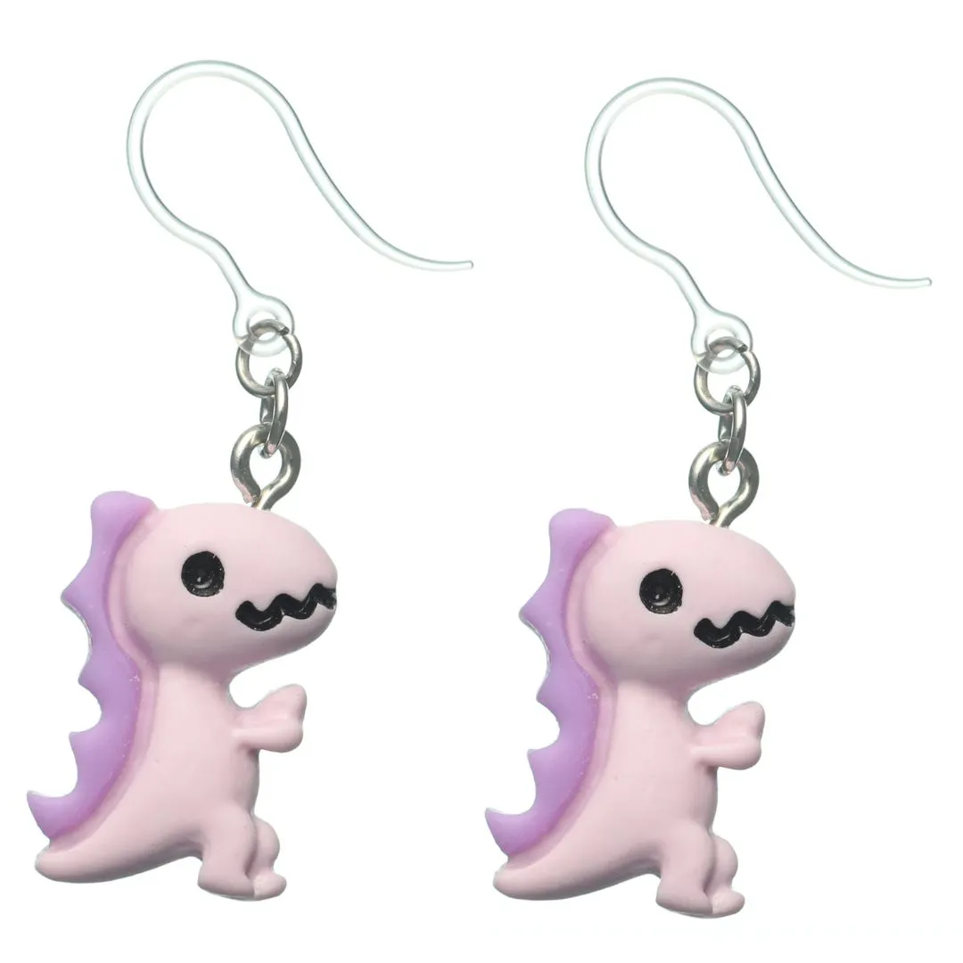 Colorful T-Rex Dangles Hypoallergenic Earrings for Sensitive Ears Made with Plastic Posts