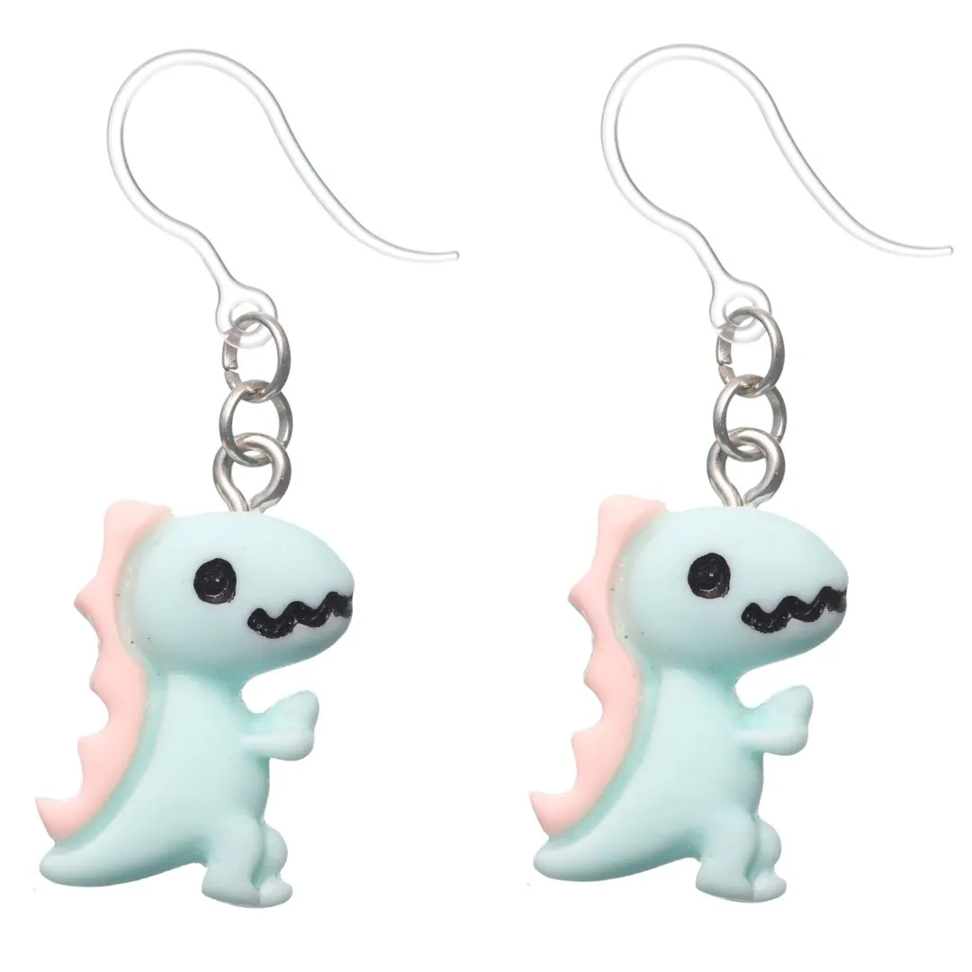 Colorful T-Rex Dangles Hypoallergenic Earrings for Sensitive Ears Made with Plastic Posts