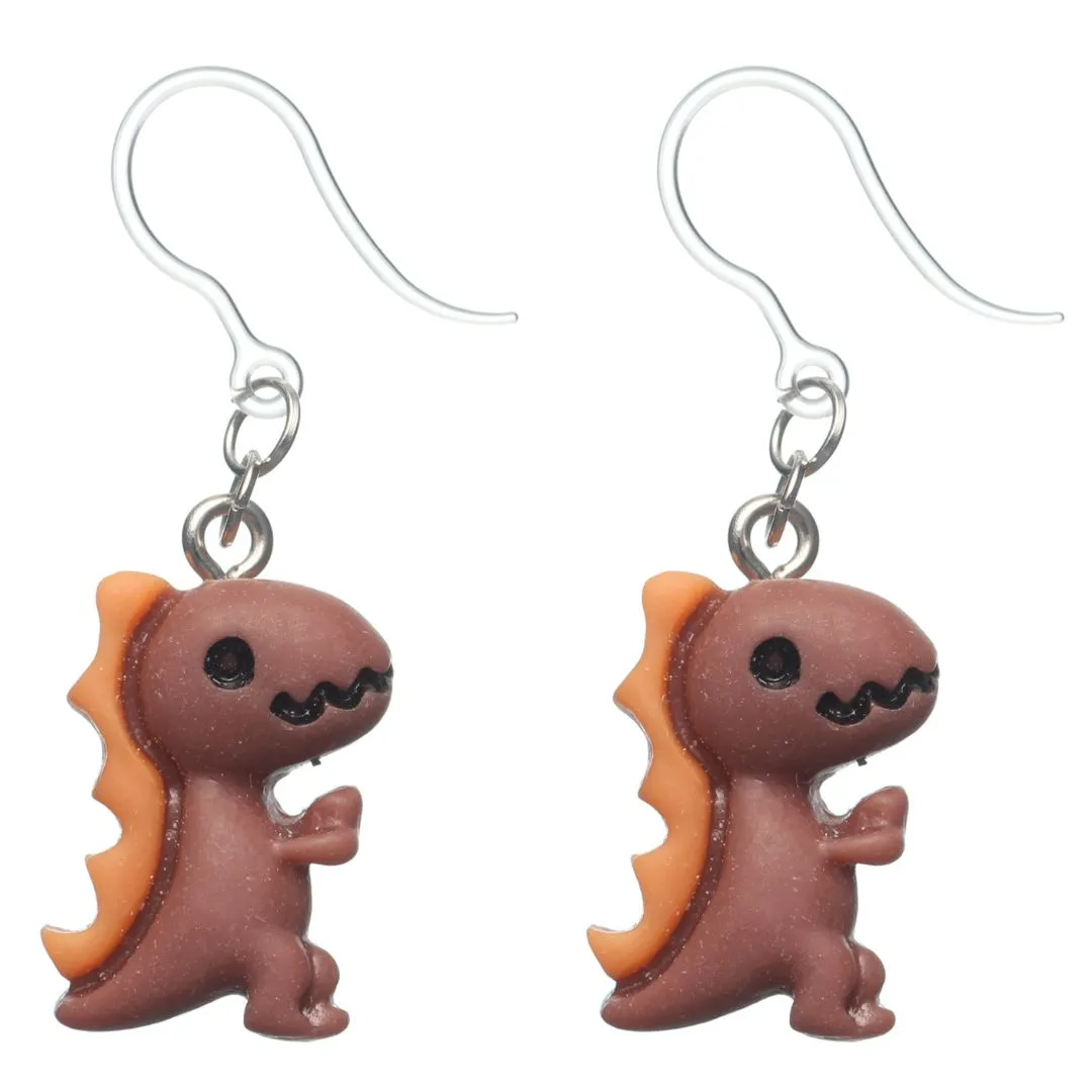 Colorful T-Rex Dangles Hypoallergenic Earrings for Sensitive Ears Made with Plastic Posts