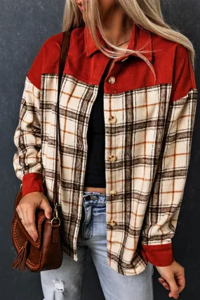 Contrast Corduroy Plaid Shacket