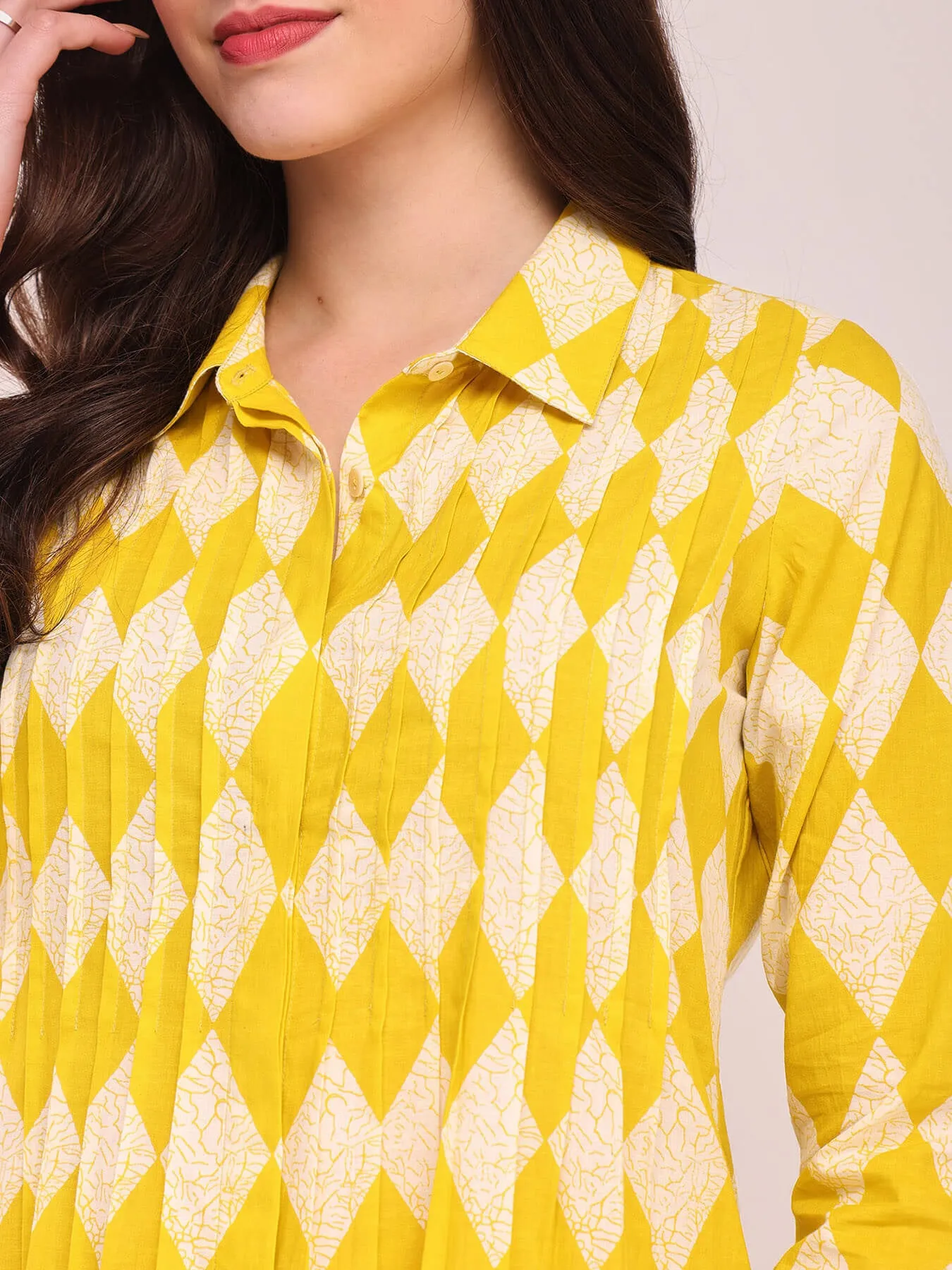 Cotton Geometric Print Kurta Set - Lime