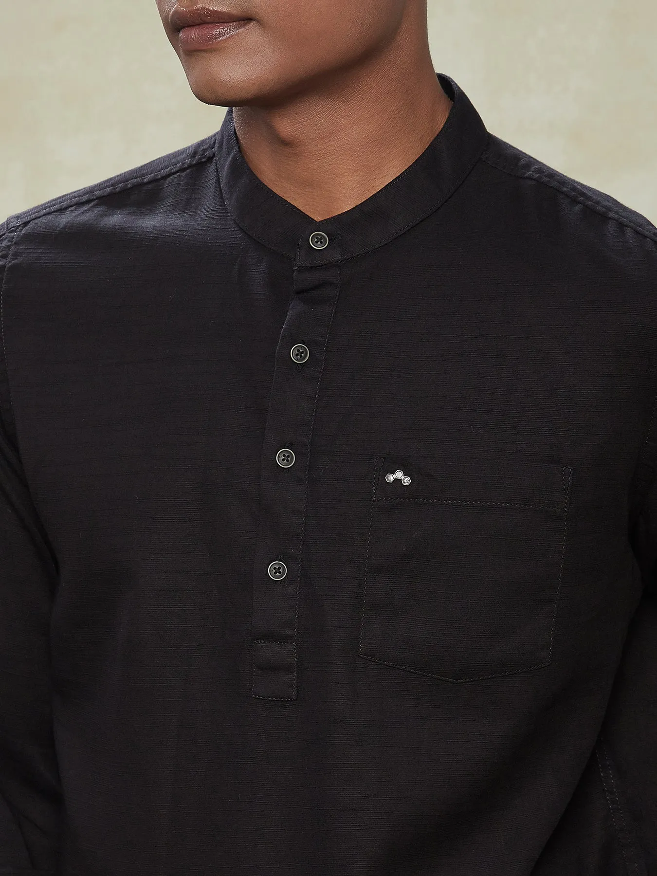 Cotton Slub Black SLIM FIT Full Sleeve Casual