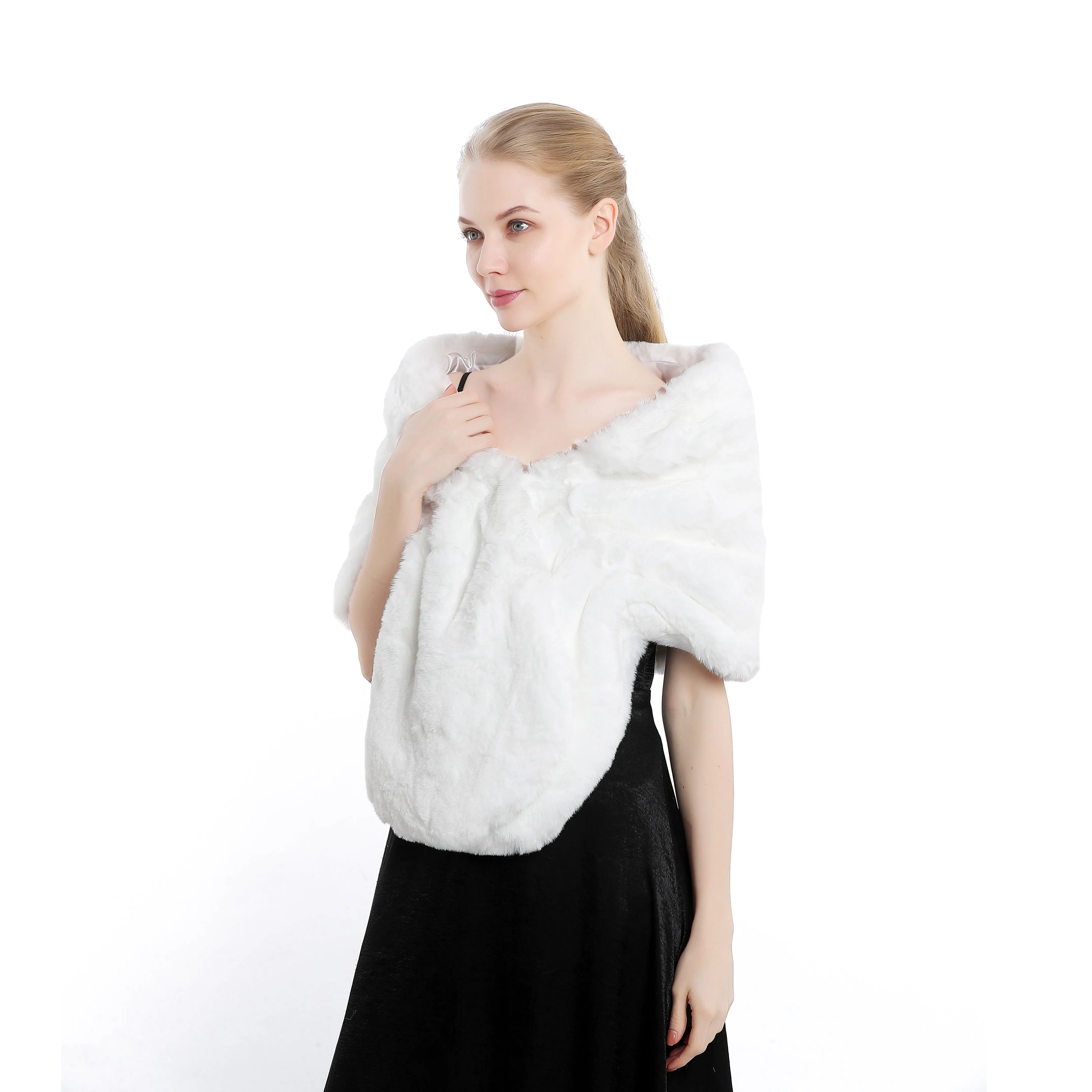 Cream Fur Shawl With Collar