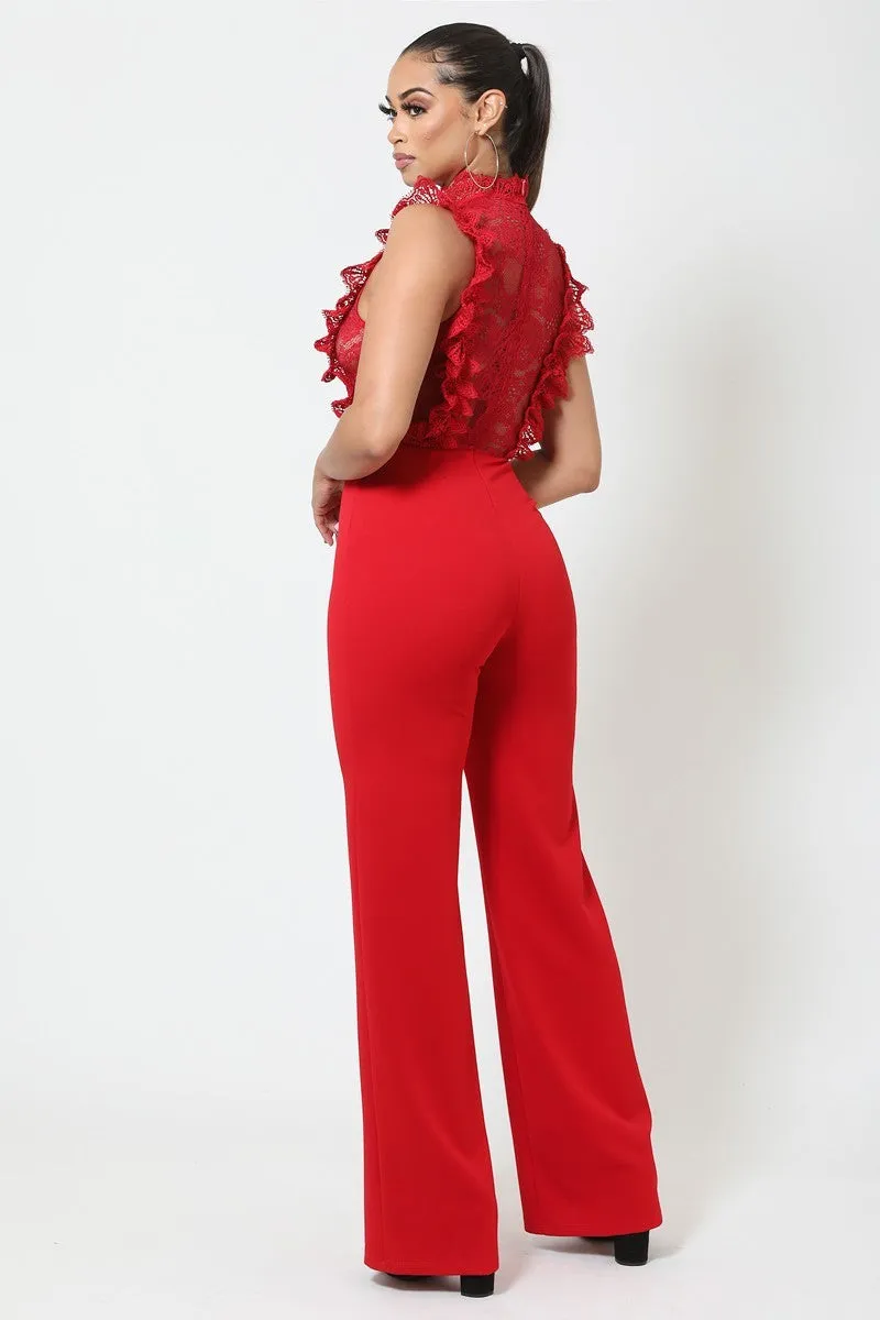 Crochet Lace Combined Bodice Jumpsuit