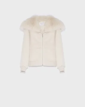 Cropped jacket in cashmere wool with fox fur collar