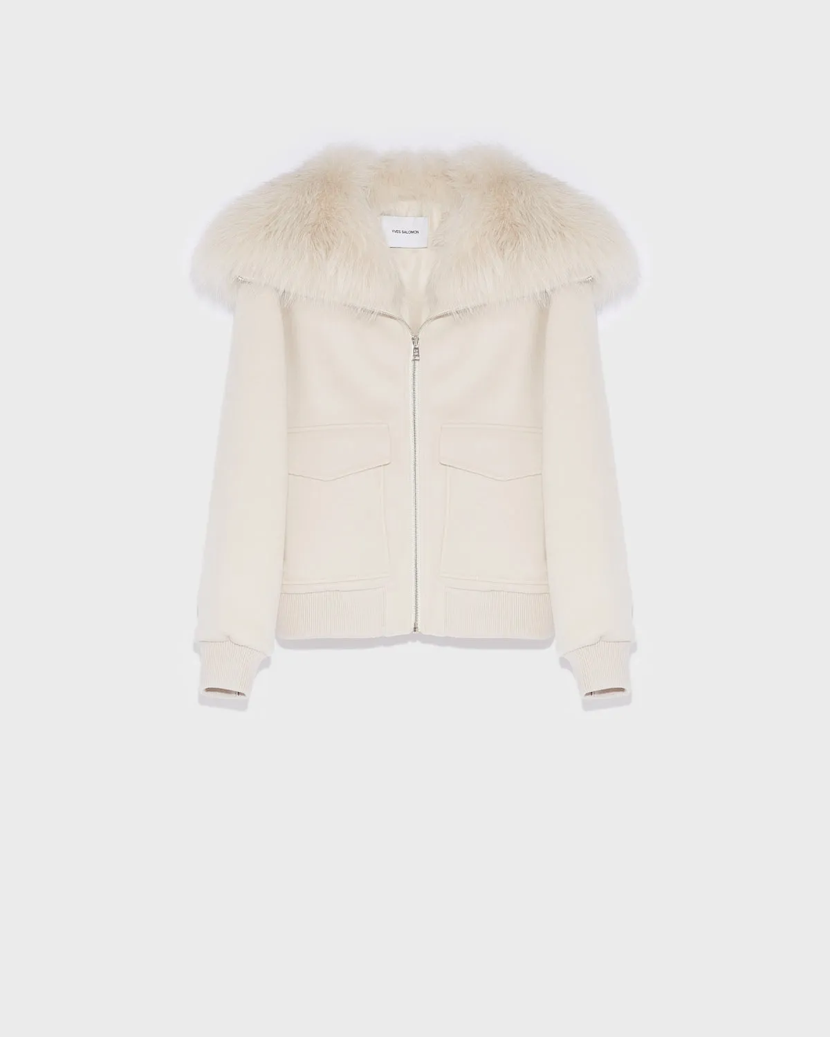 Cropped jacket in cashmere wool with fox fur collar