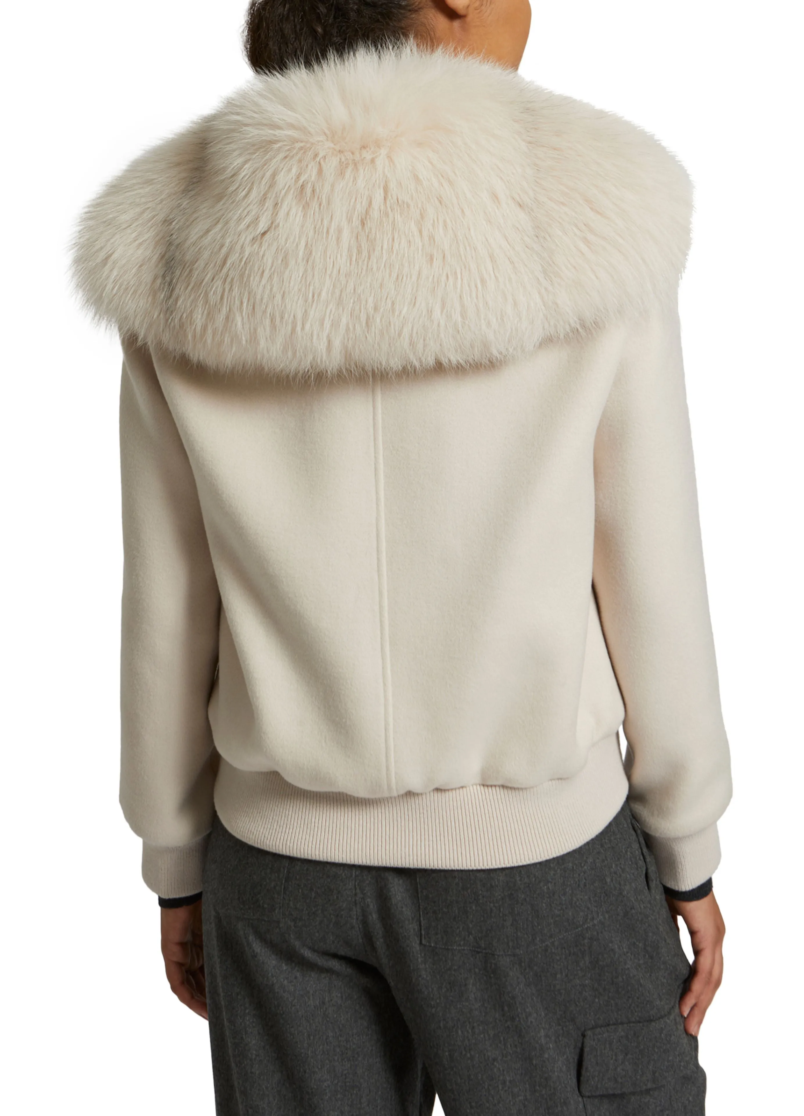 Cropped jacket in cashmere wool with fox fur collar