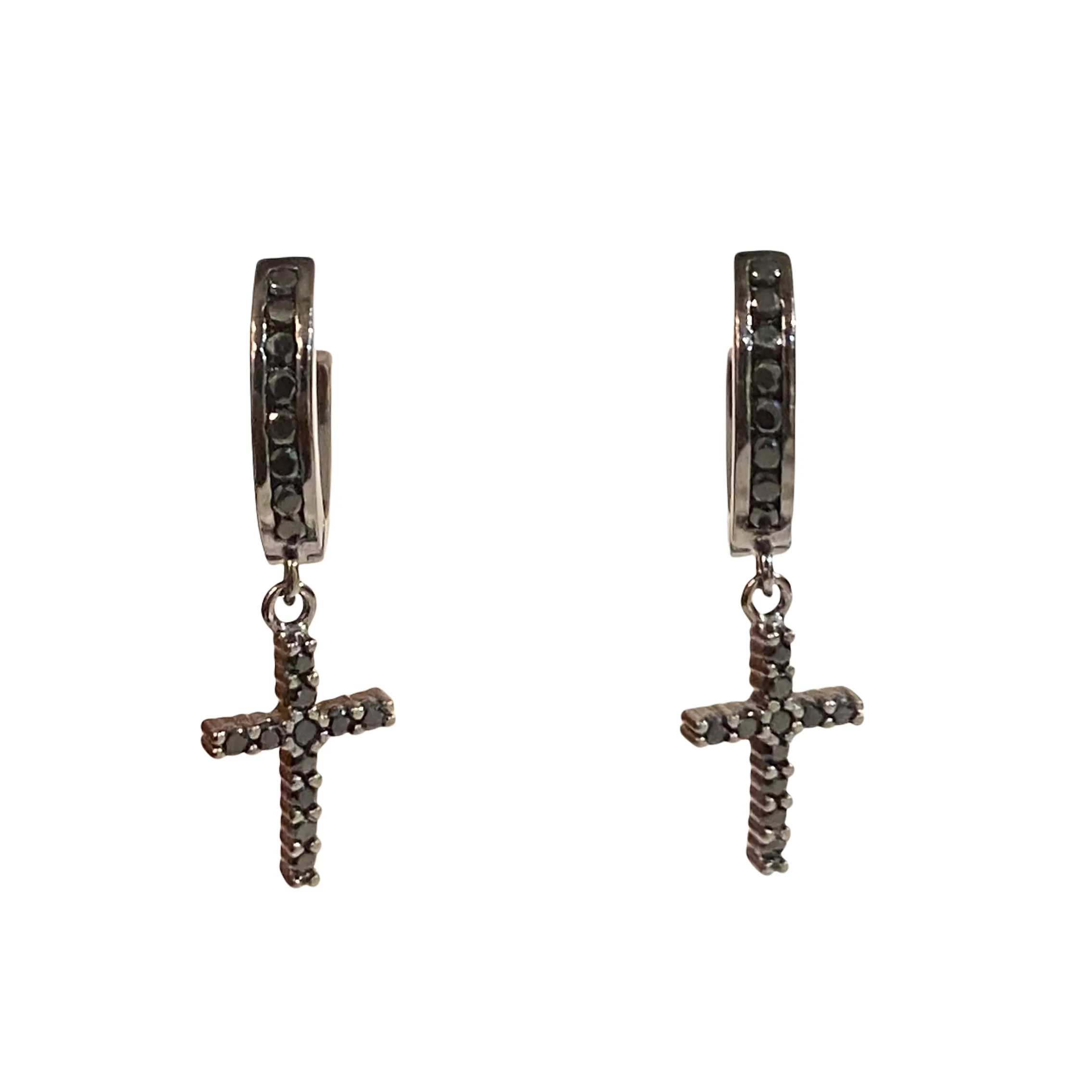 Cross Charm Sparkling Dangle Huggies