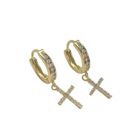 Cross Charm Sparkling Dangle Huggies