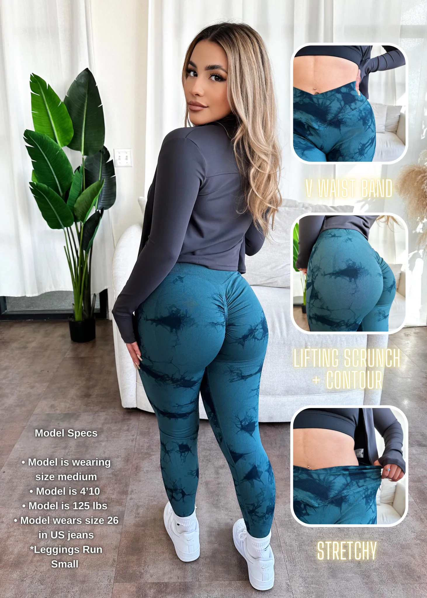 Crossover Marble Lifting Leggings (Aqua Teal)