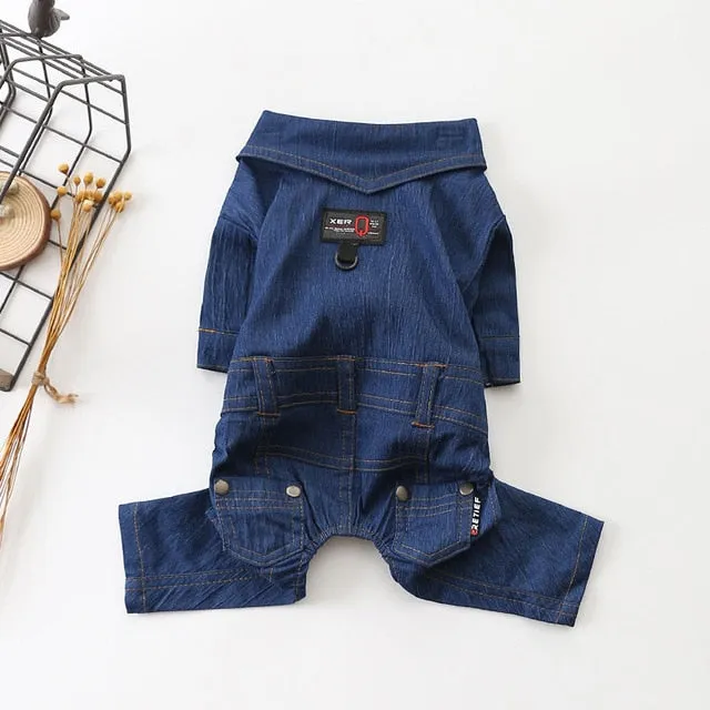 Cute Collared Denim Jeans Overall Warm Coat Puppy Jumpsuit