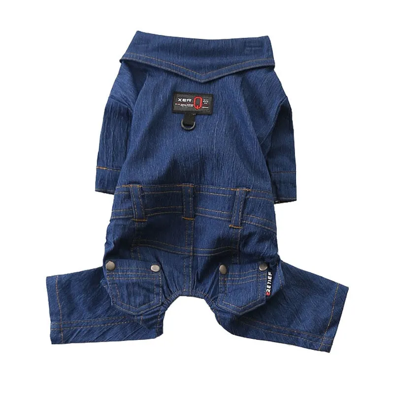 Cute Collared Denim Jeans Overall Warm Coat Puppy Jumpsuit