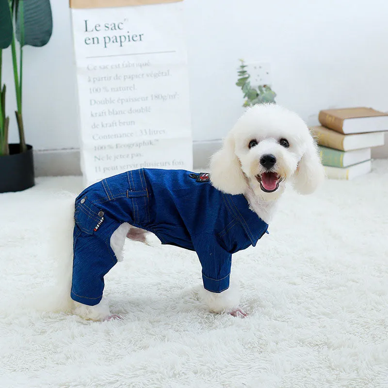 Cute Collared Denim Jeans Overall Warm Coat Puppy Jumpsuit