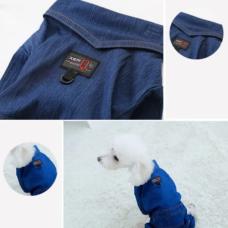 Cute Collared Denim Jeans Overall Warm Coat Puppy Jumpsuit