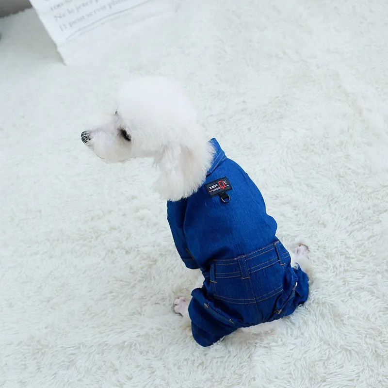 Cute Collared Denim Jeans Overall Warm Coat Puppy Jumpsuit