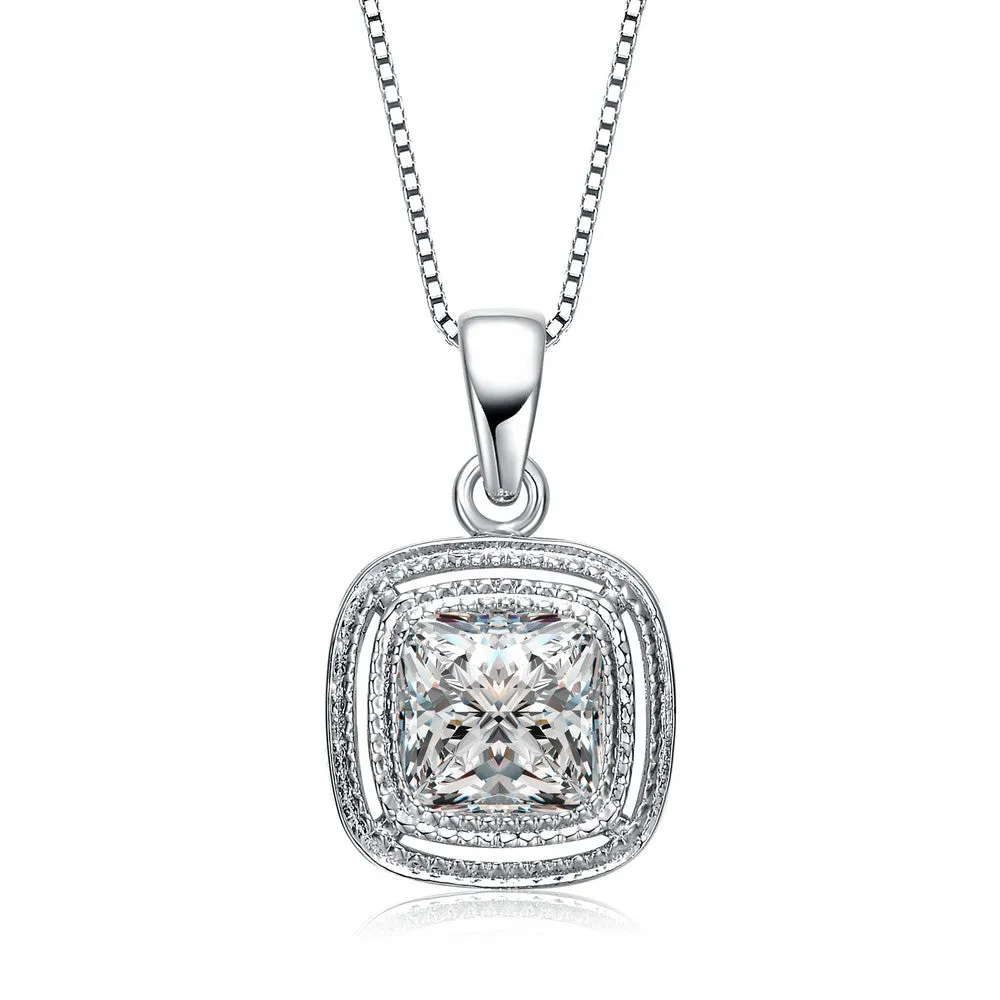 Cz .925 Sterling Silver Square Drop Pendant