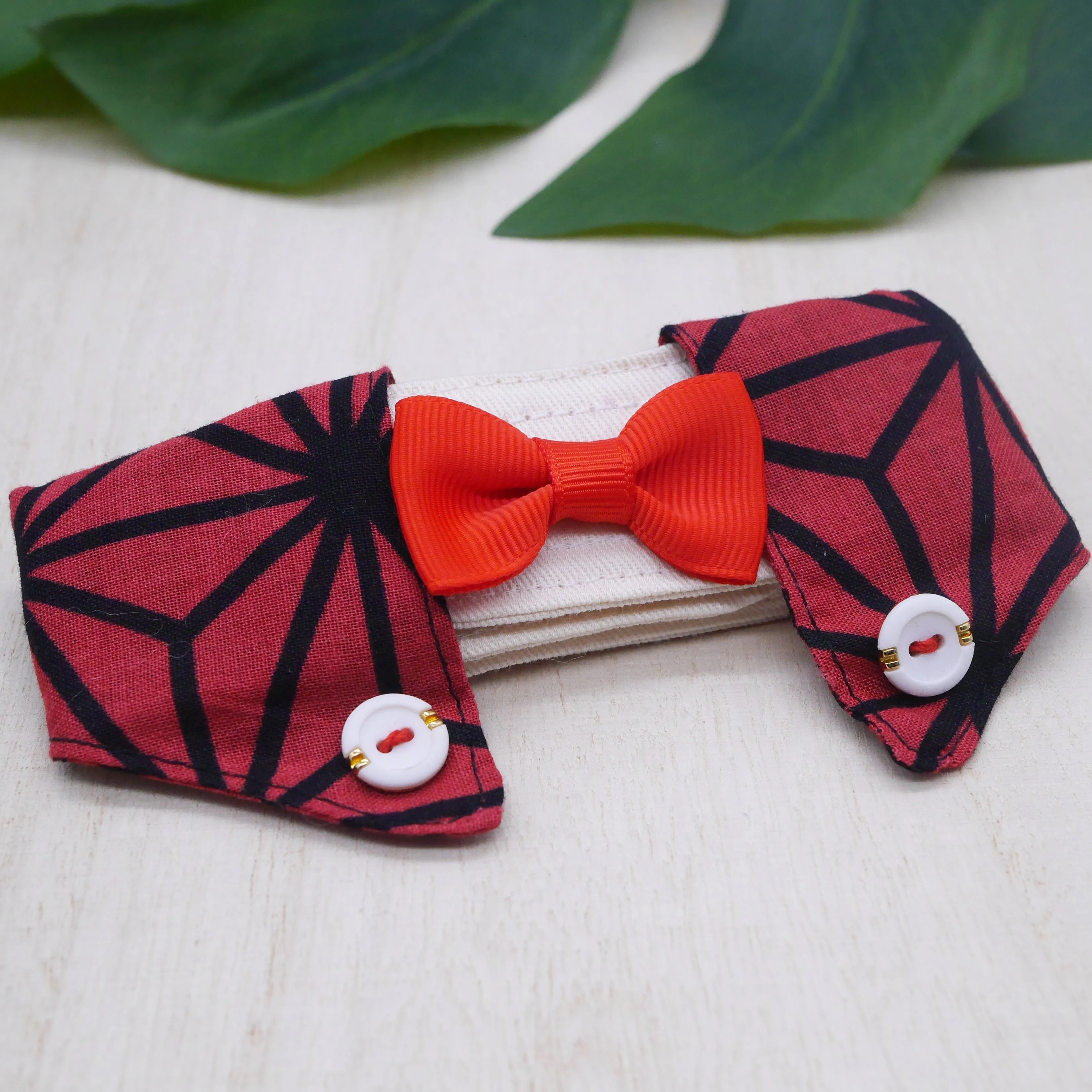 Dapper Collar - Rose Red with Ruby Bowtie