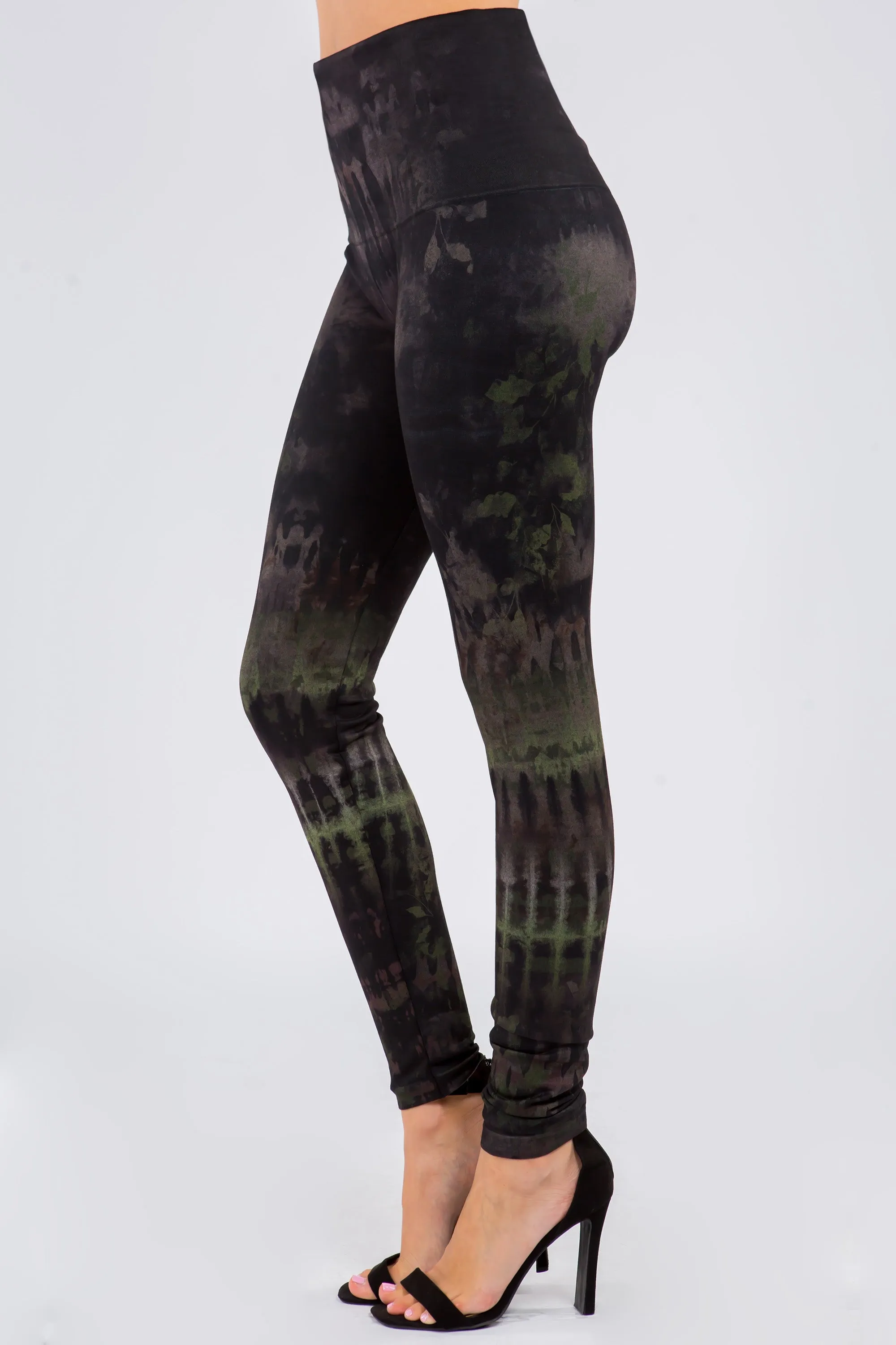 Dark Moss and Bark Tie-Dye Leggings