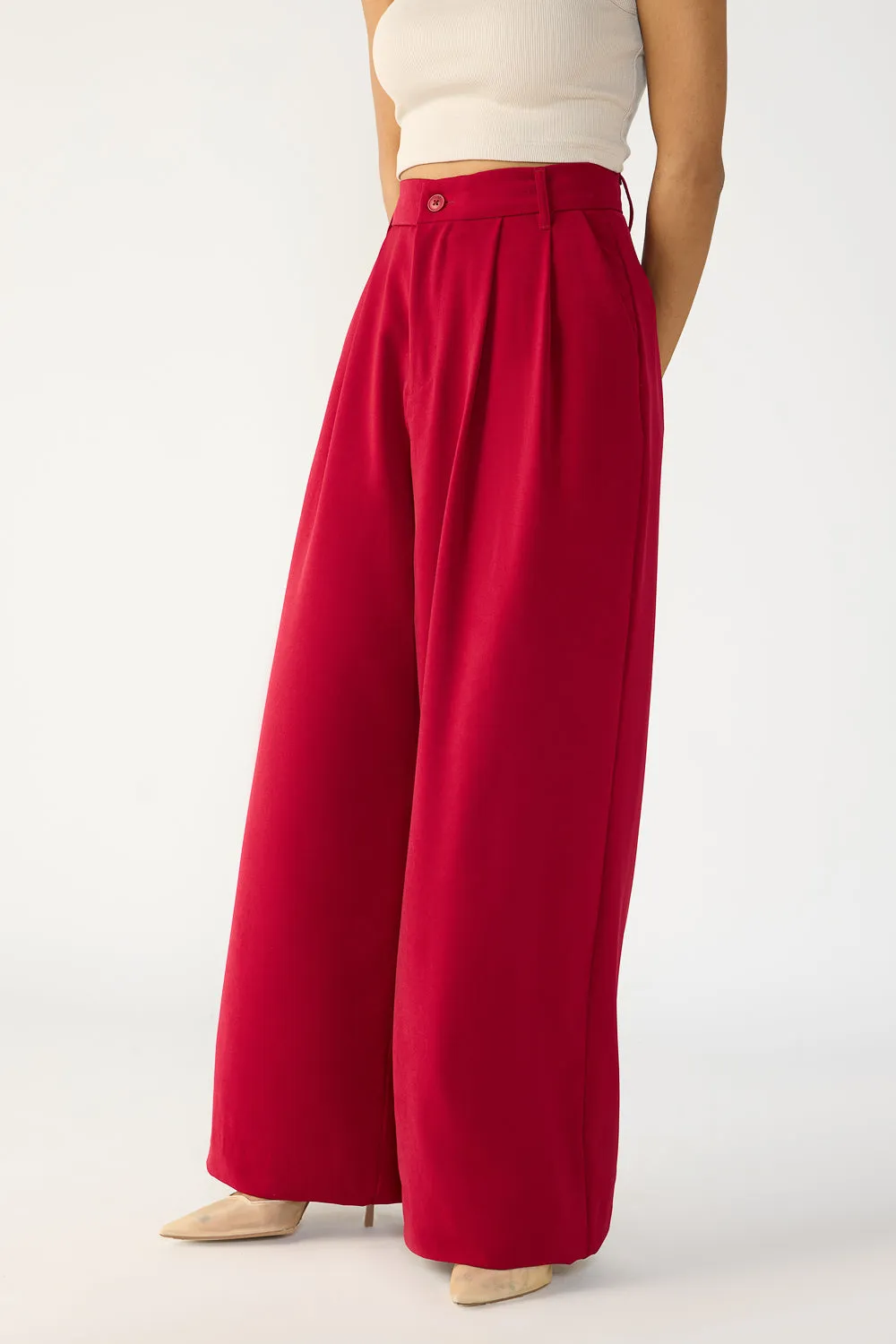 Deep Red Flared Formal Korean Pants