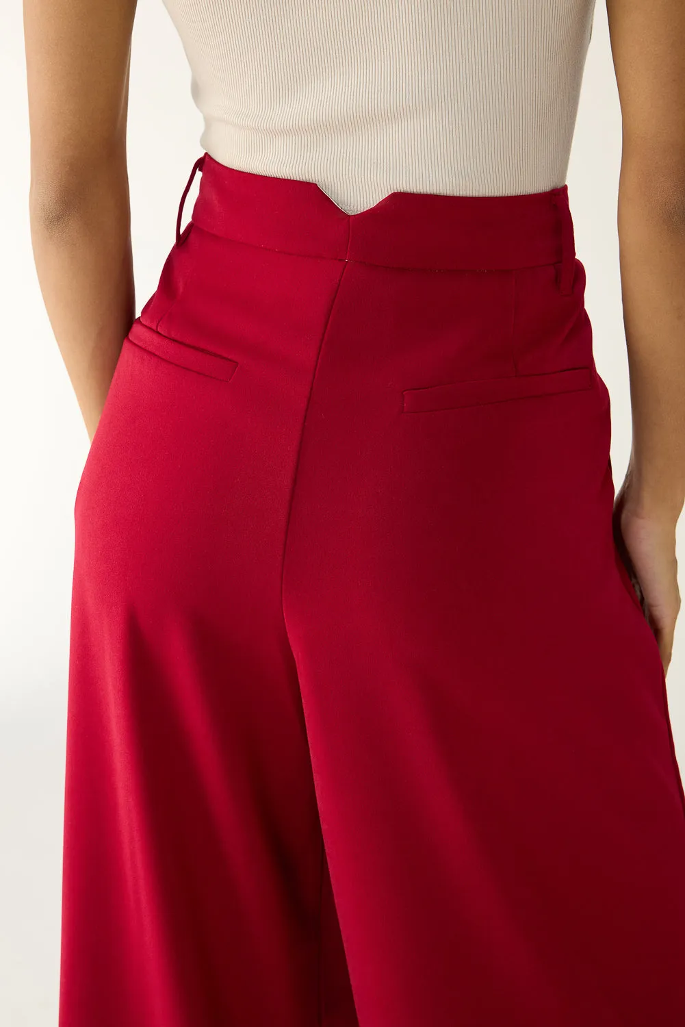 Deep Red Flared Formal Korean Pants