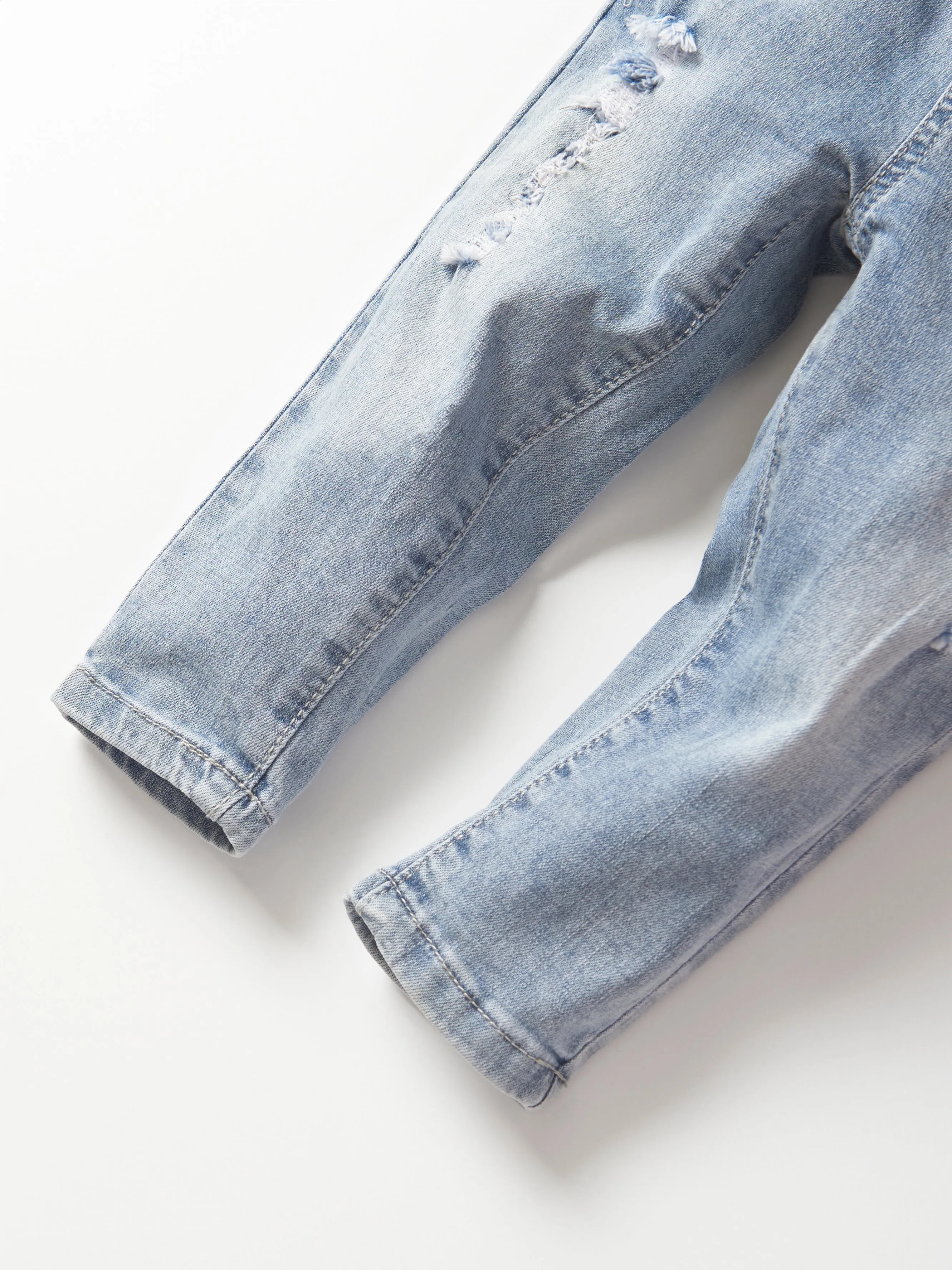 Distressed Denim Overall - Light Wash