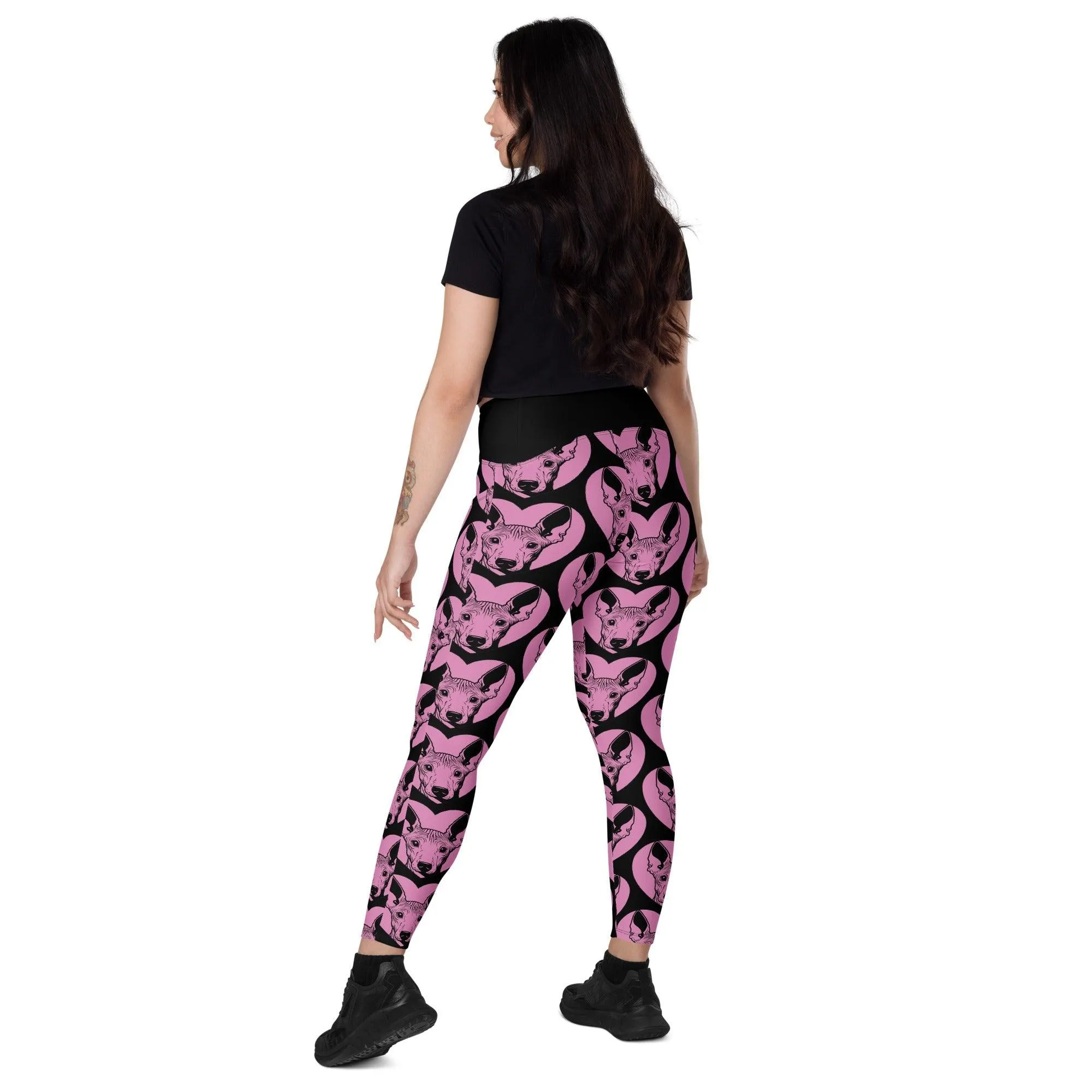 DOG BREED LEGGINGS with pockets - AMERICAN HAIRLESS TERRIER - HERTTAHOUND - pink