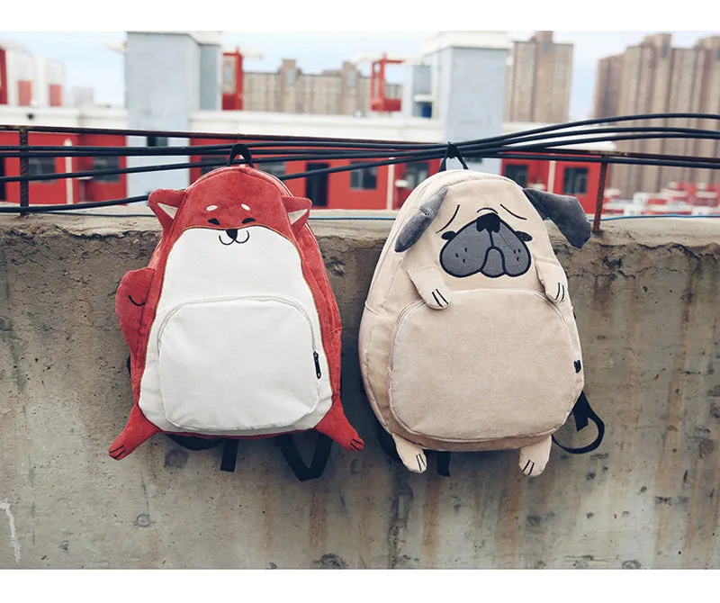 Dog Ear Embroidery Canvas Backpack