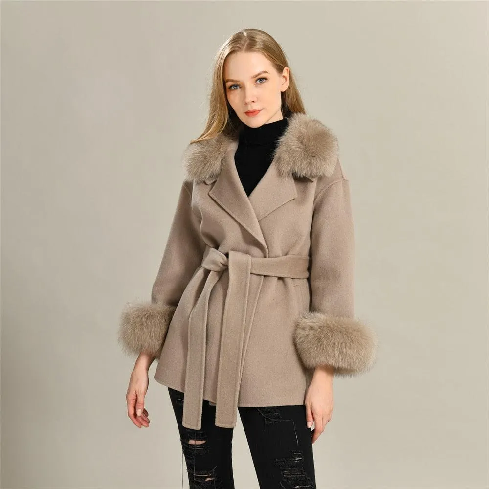 Double Face High End Real Fur Cashmere Wool Coat