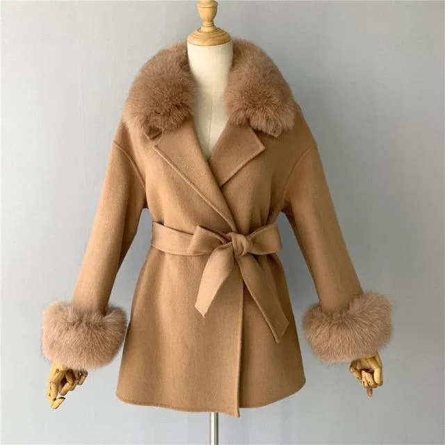 Double Face High End Real Fur Cashmere Wool Coat