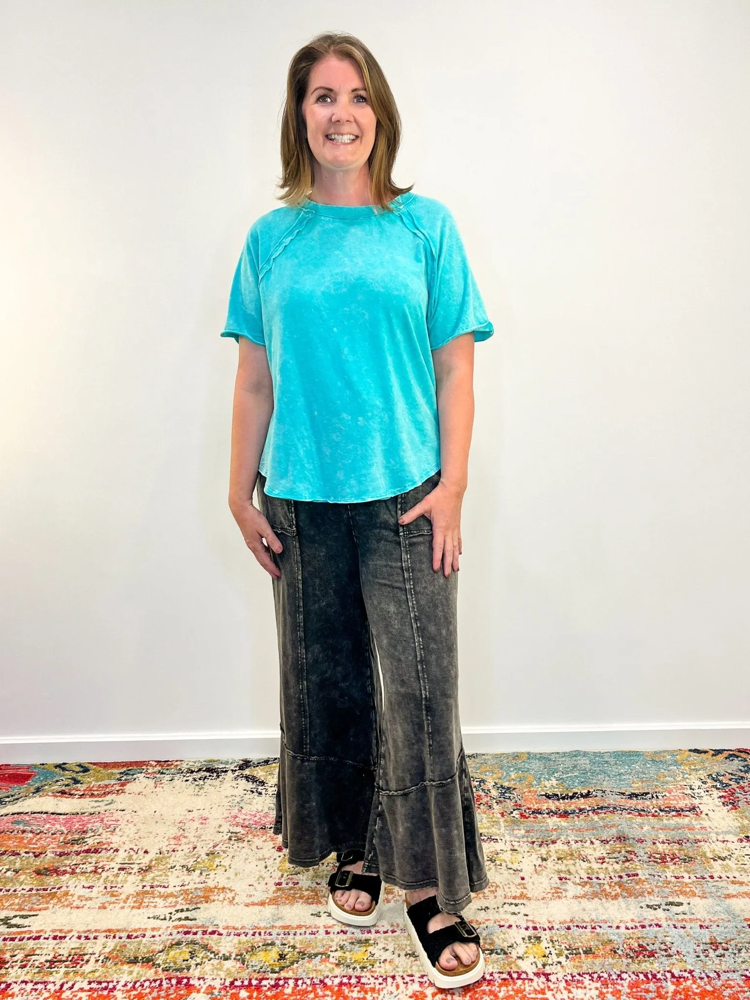 Easy Days Cropped Mineral Wash Wide Leg Flared Lounge Pants