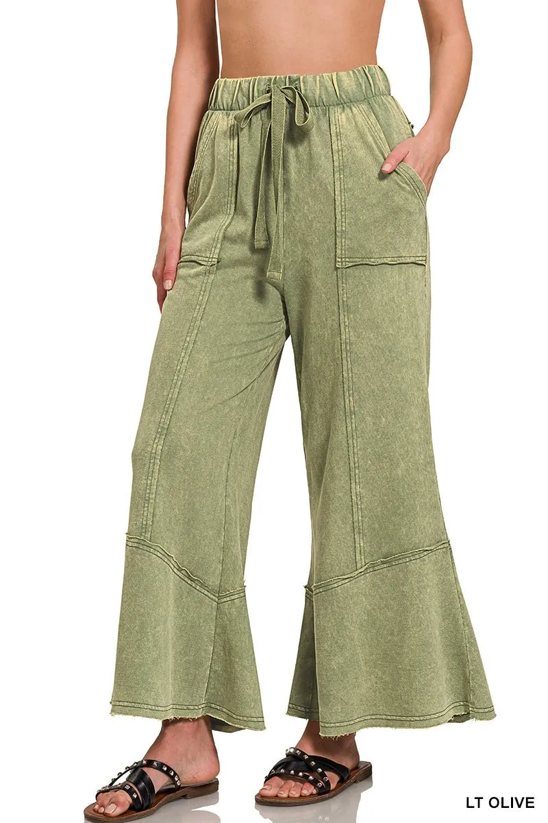 Easy Days Cropped Mineral Wash Wide Leg Flared Lounge Pants