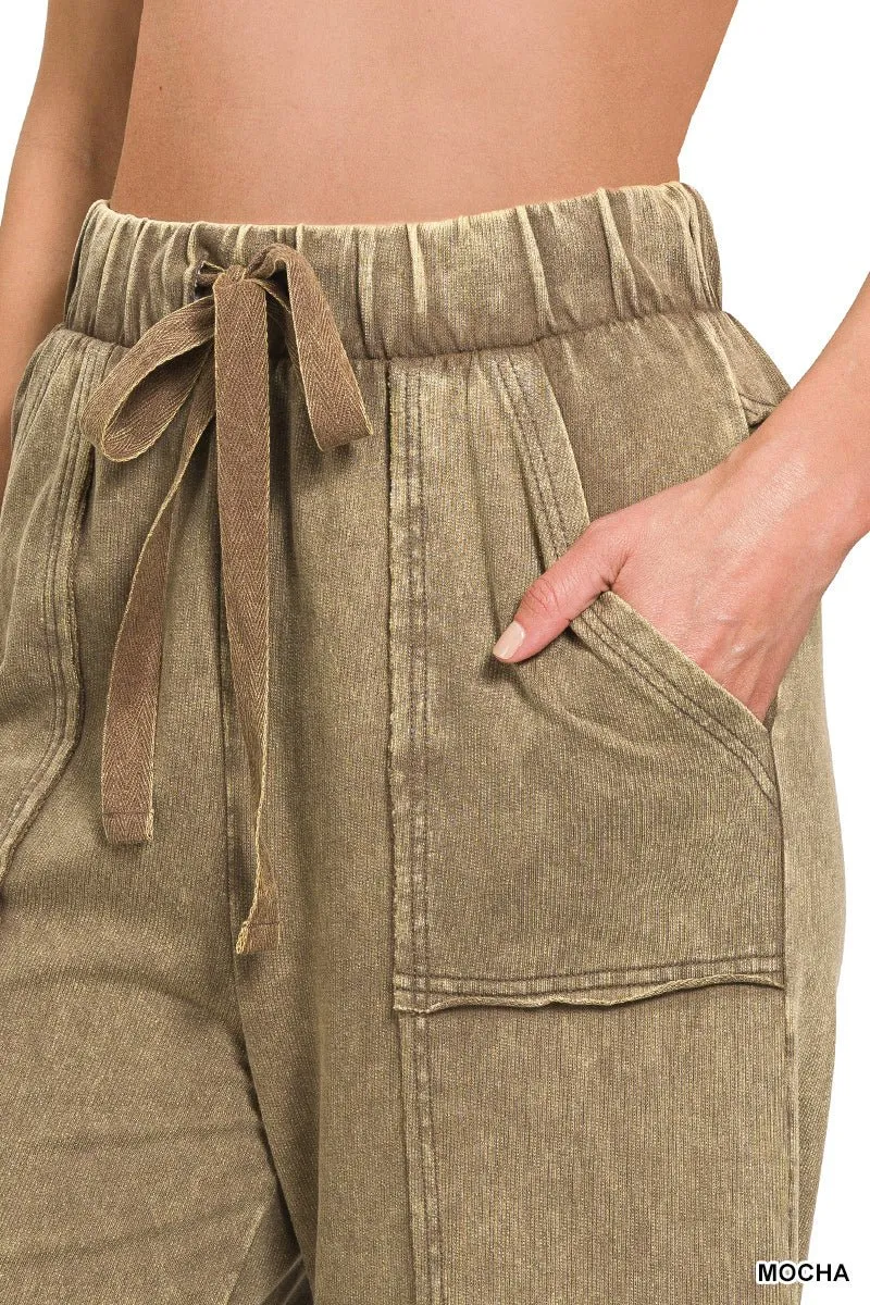 Easy Days Cropped Mineral Wash Wide Leg Flared Lounge Pants