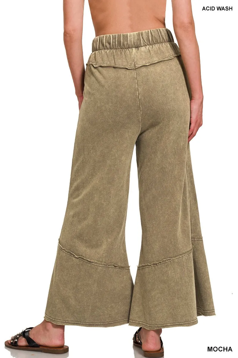 Easy Days Cropped Mineral Wash Wide Leg Flared Lounge Pants