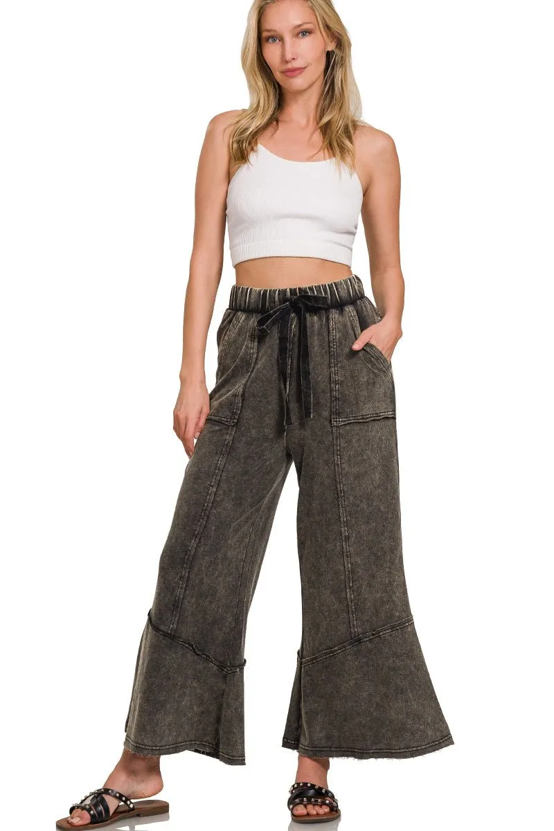 Easy Days Cropped Mineral Wash Wide Leg Flared Lounge Pants