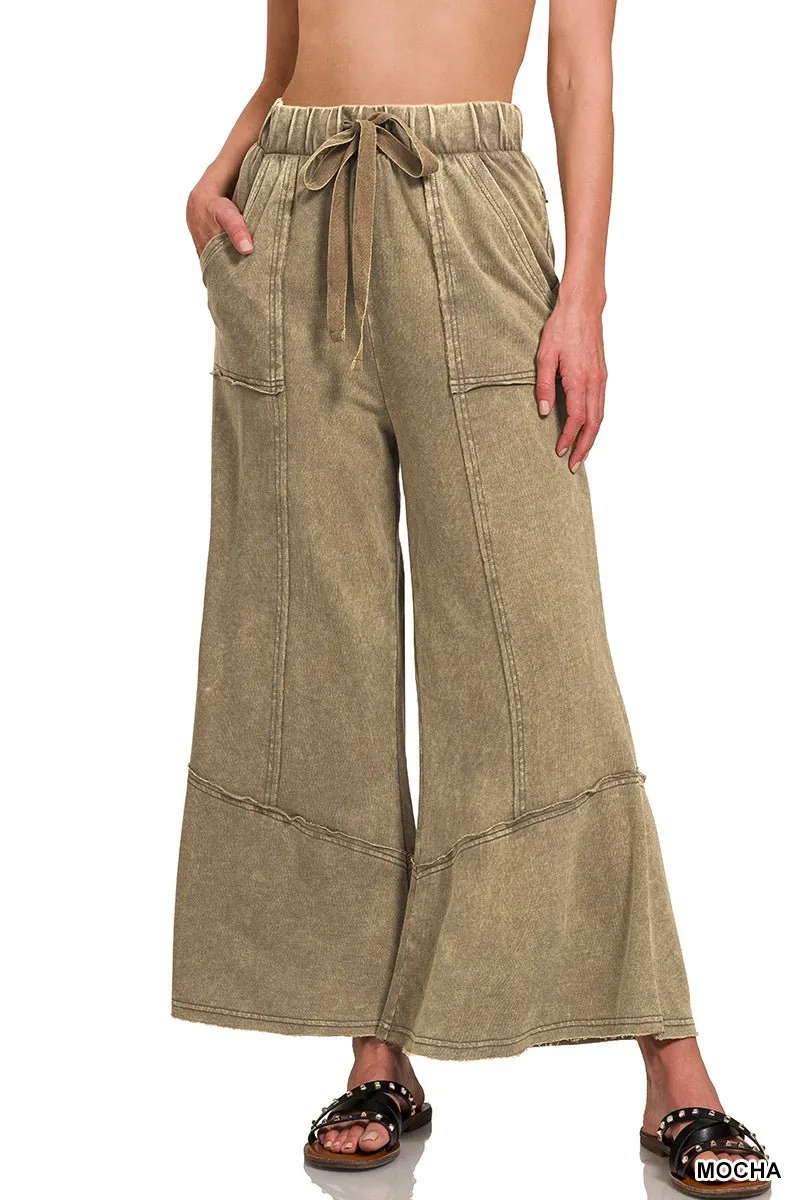 Easy Days Cropped Mineral Wash Wide Leg Flared Lounge Pants